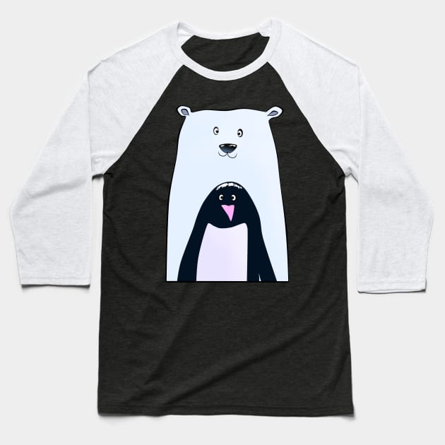 Penguin and Polar Bear Baseball T-Shirt by Komataguri